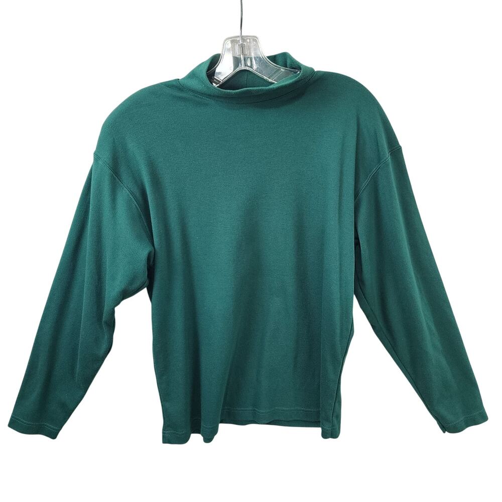 Karen Scott Medium Cotton Rich Green Crew Neck Long Sleeve T-Shirt